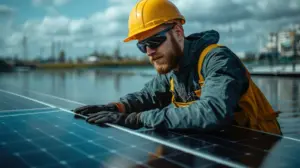 Alumno instala paneles solares. Formación para empleabilidad en energías renovables.