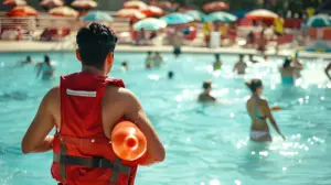 Futuro socorrista aprendiendo técnicas en piscina. Titulación para empleo.