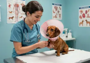 Alumno de auxiliar veterinario observa consulta. Titulación y empleo garantizados.